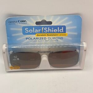 NWT Solar Shield Polarized Clip-On Sunglasses 52 REC 15 Brown Driving Lenses NIP